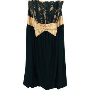Vintage Jessica Mcclintock Gunne‎ Sax Mini Dress 3 Black Floral Strapless Lace